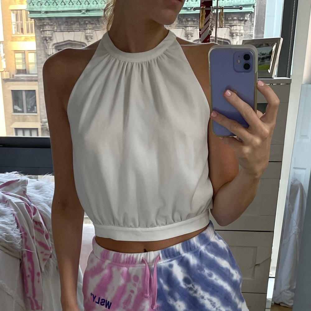 Aritzia Wilfred white open back halter top